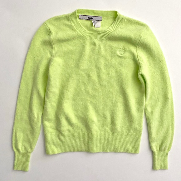 PINK Victoria's Secret Sweater Lime Green Knit Crewneck Logo Crest Nwt - Picture 1 of 3